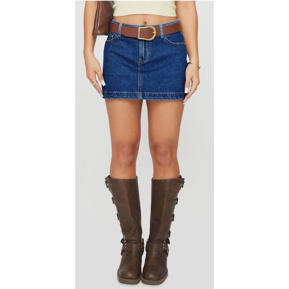 Princess Polly Nickel Denim Mini Skirt Mid Wash NWT Size 2 $50 Retail
